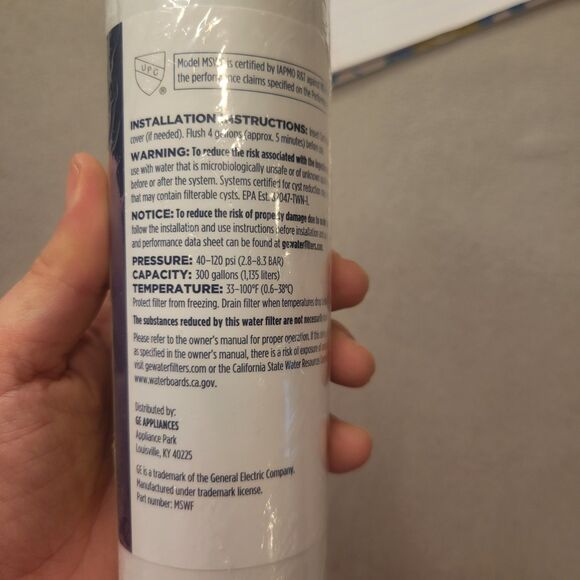 GE MSWF Refrigerator Water Filter Sealed Genuine GE Replacement Safety Sealed - Picture 4 of 5